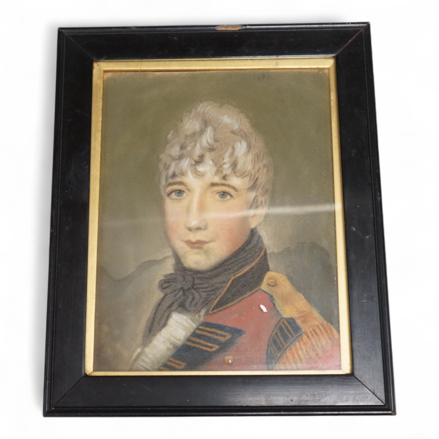 Early 19th century, English School, military interest pastel, Portrait of dragoon guard, Lieut. George Hamilton, unsigned, details verso, 20 x 15cm.